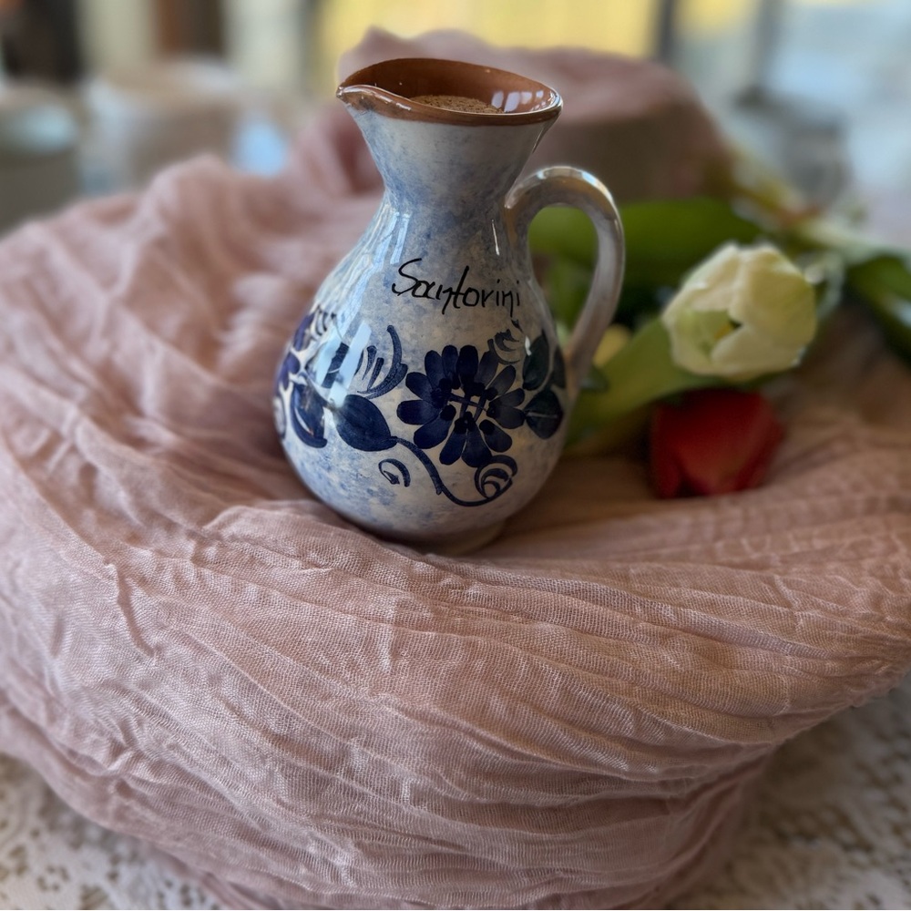 Santorini Blue White Ceramic Pitcher Vase Mediterranean Cottage